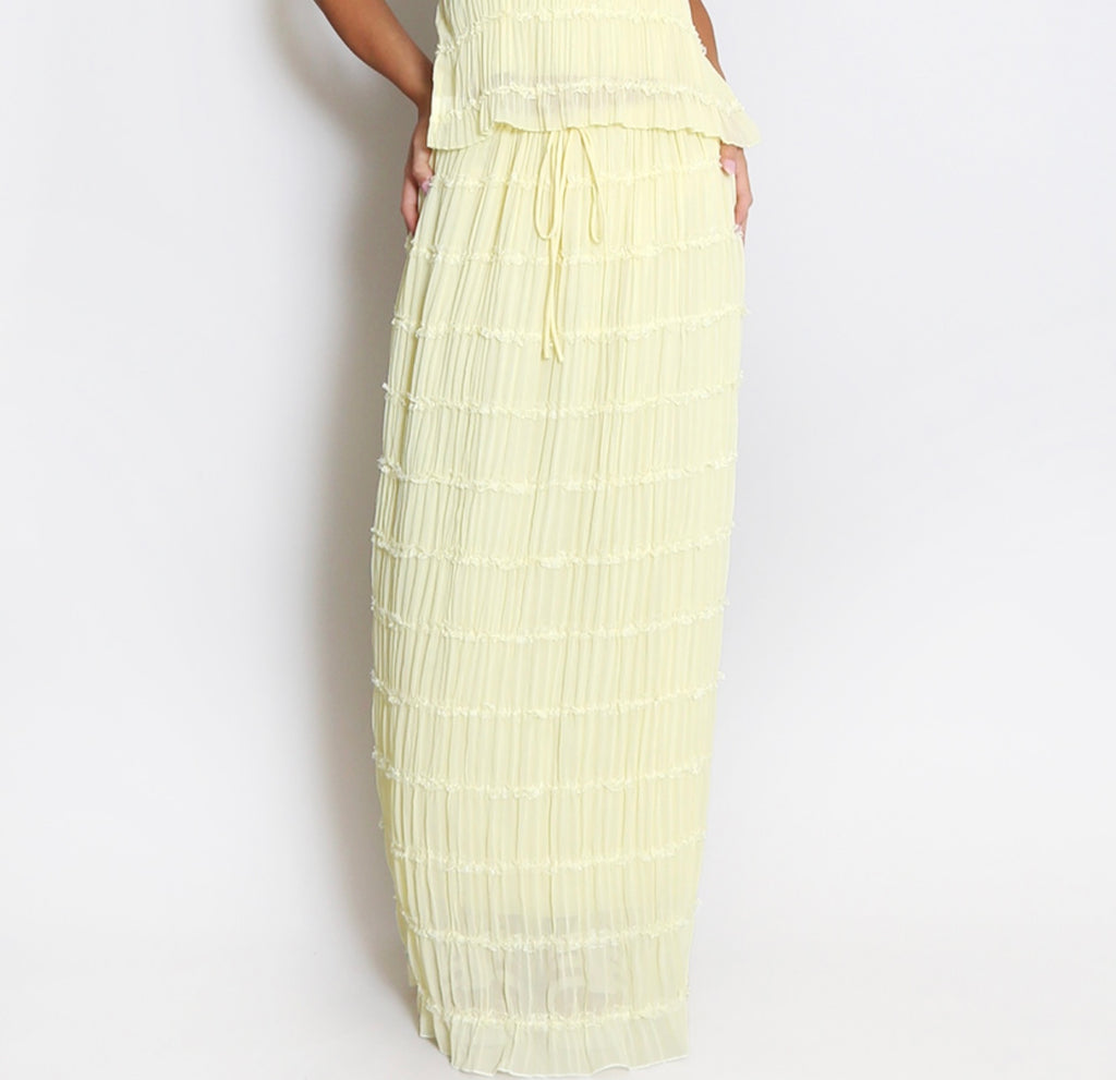 Lemon Chiffon Ruched Maxi Skirt