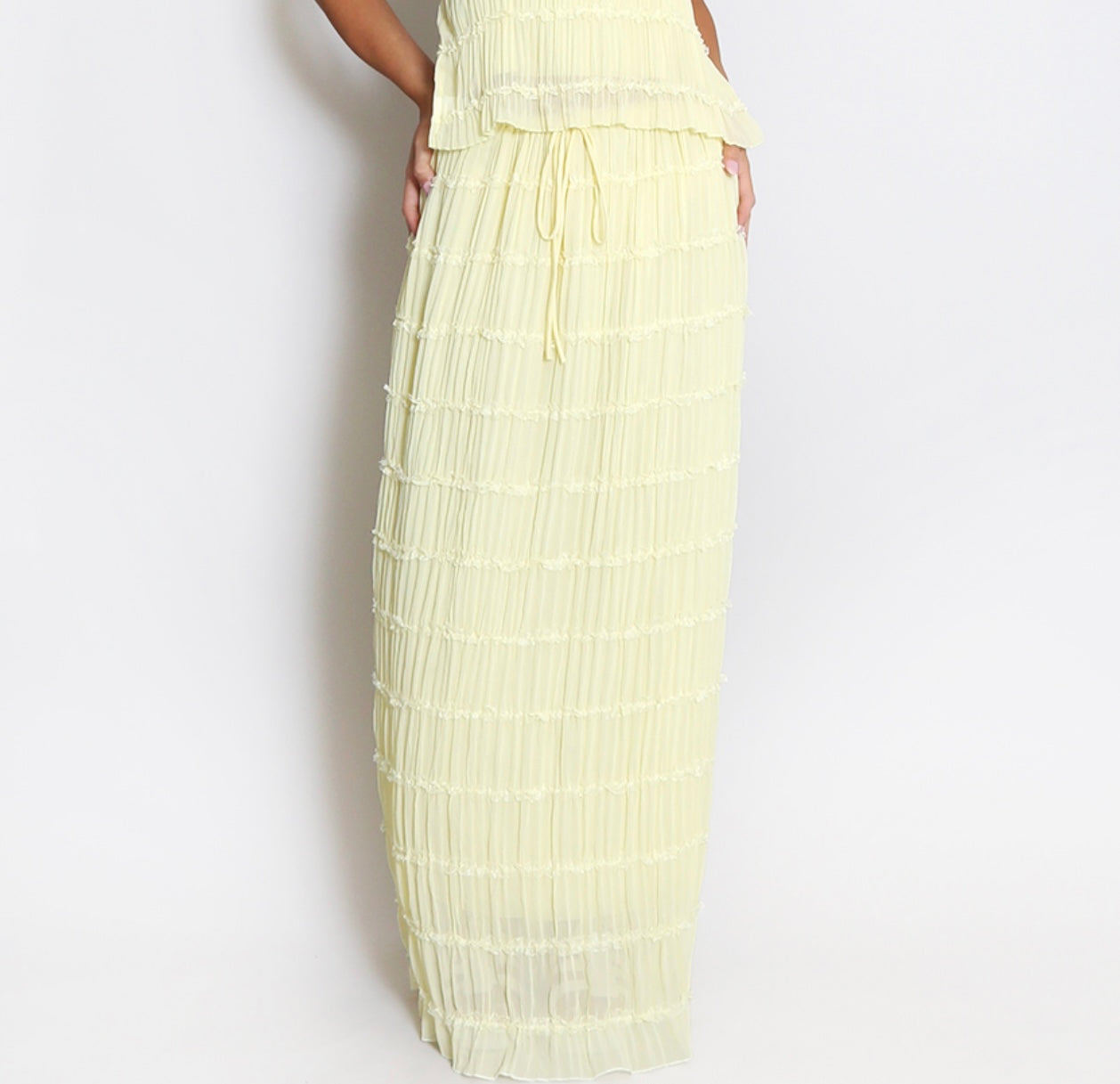 Lemon Chiffon Ruched Maxi Skirt