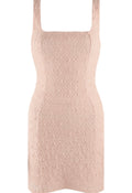 Pink Textured Lace Up Back Mini Dress