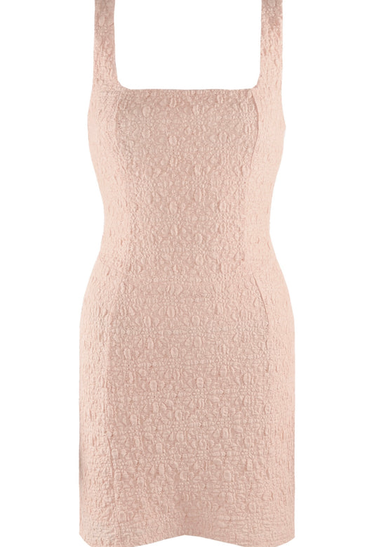 Pink Textured Lace Up Back Mini Dress