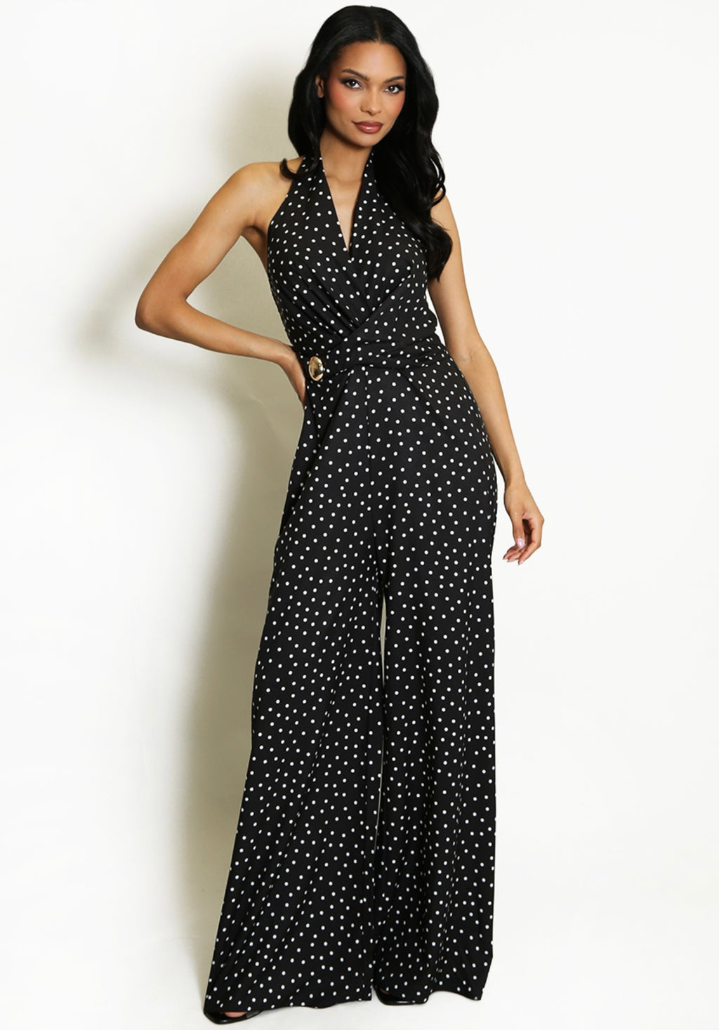 Black Polka Dot Wide Leg Jumpsuit