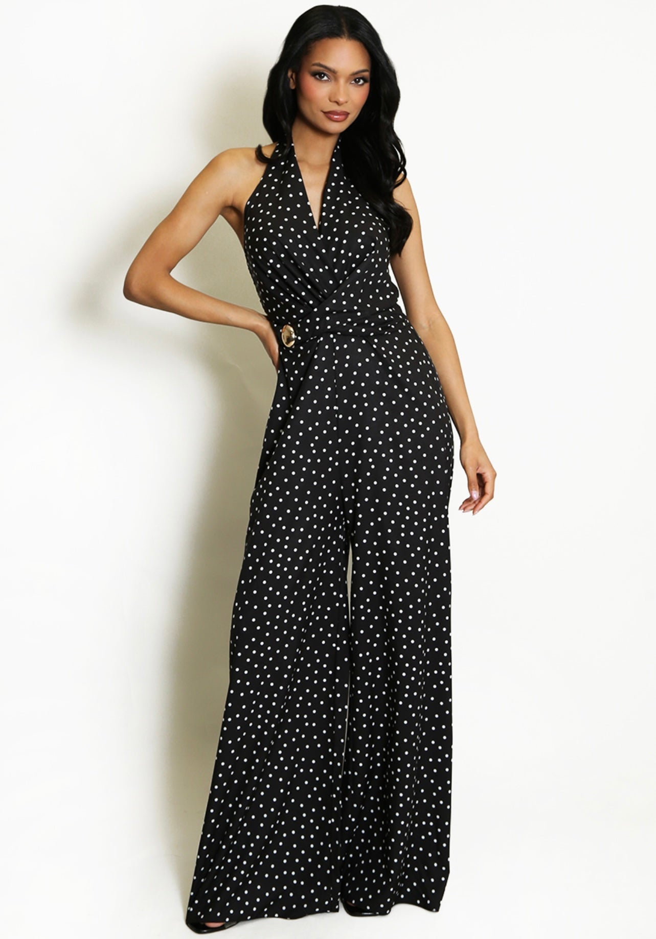 Black Polka Dot Wide Leg Jumpsuit