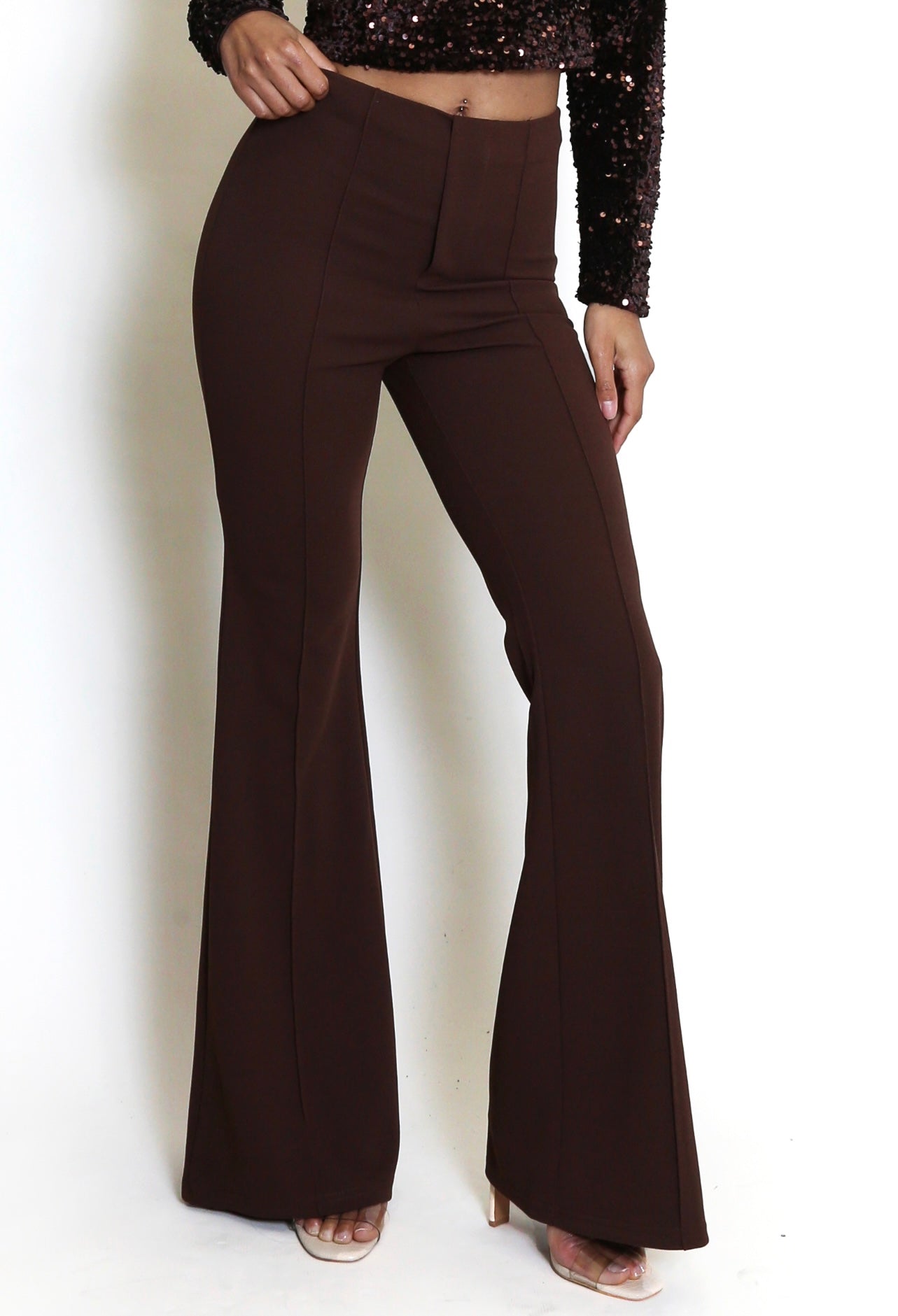 Brown Seam Front Flare Trouser