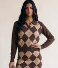 Brown Argyle Polo Neck Sweater