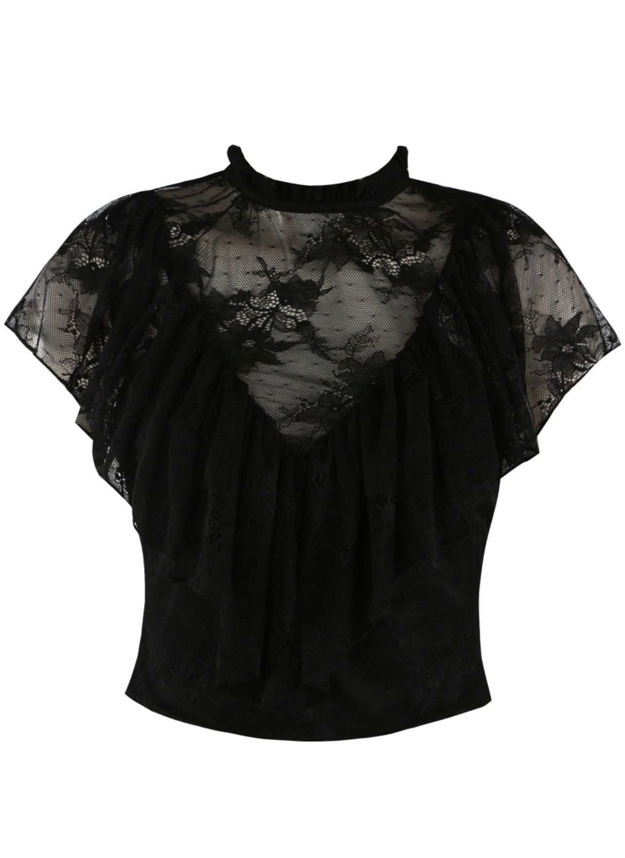 Black Lace Sleeveless Frill Top