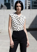 White Polka Dots Ruched Blouse