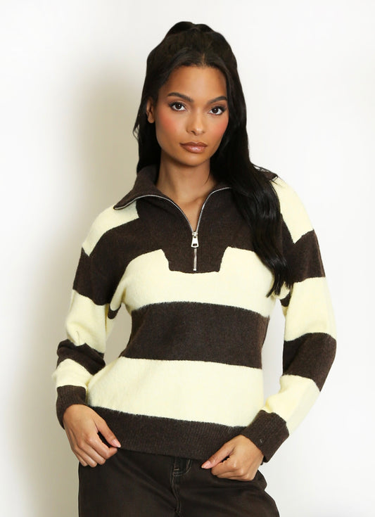 Yellow Striped Half Zip Jumper