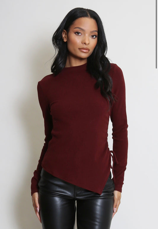 Burgundy Super Soft Ribbed Long Sleeve Top