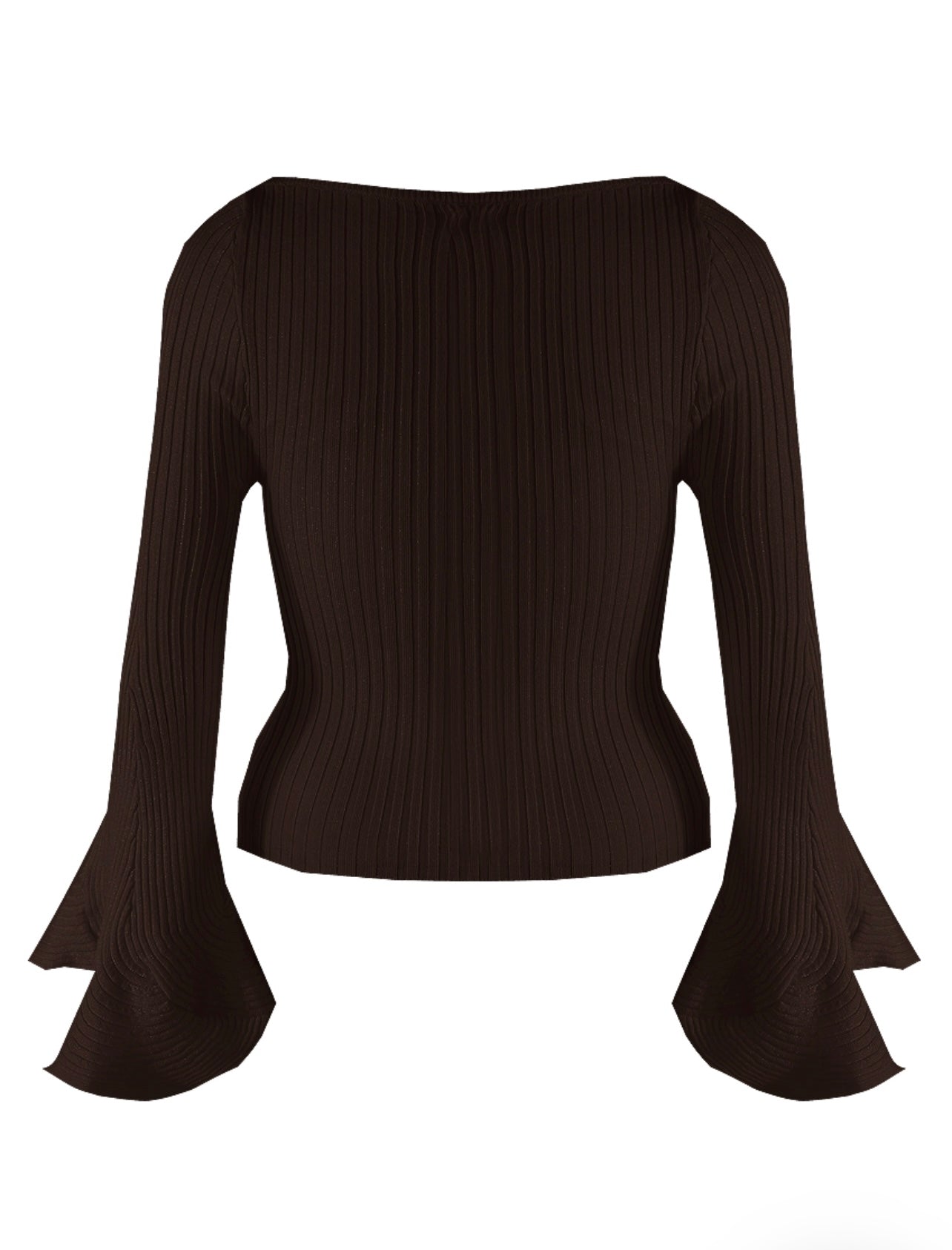 Brown Slash Neck Flare Cuff Jumper