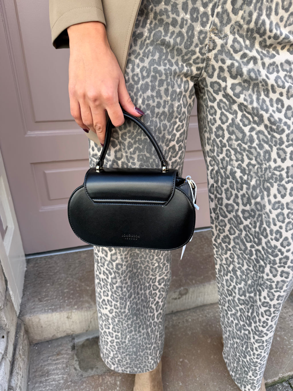 Gold Detail Clasp Top Handle Handbag