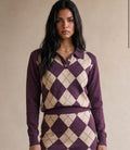 Wine Argyle Polo Neck Sweater