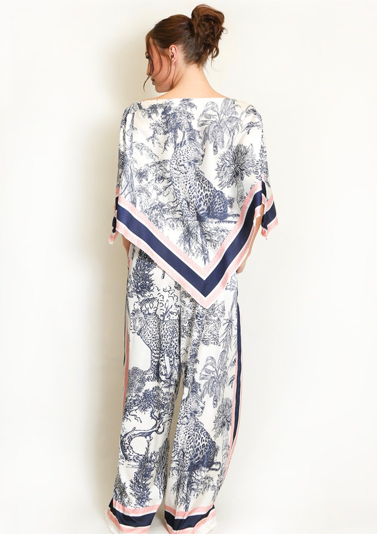 Navy Leopard Print Tunic and Trouser Set
