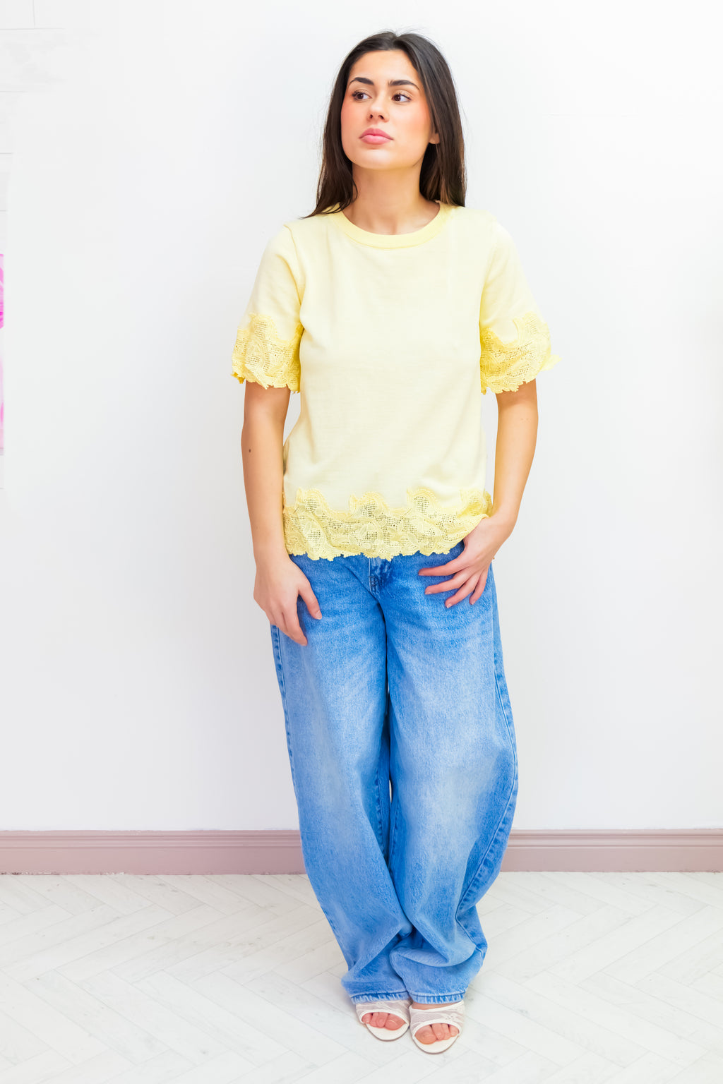 Yellow Lace Detail T-Shirt