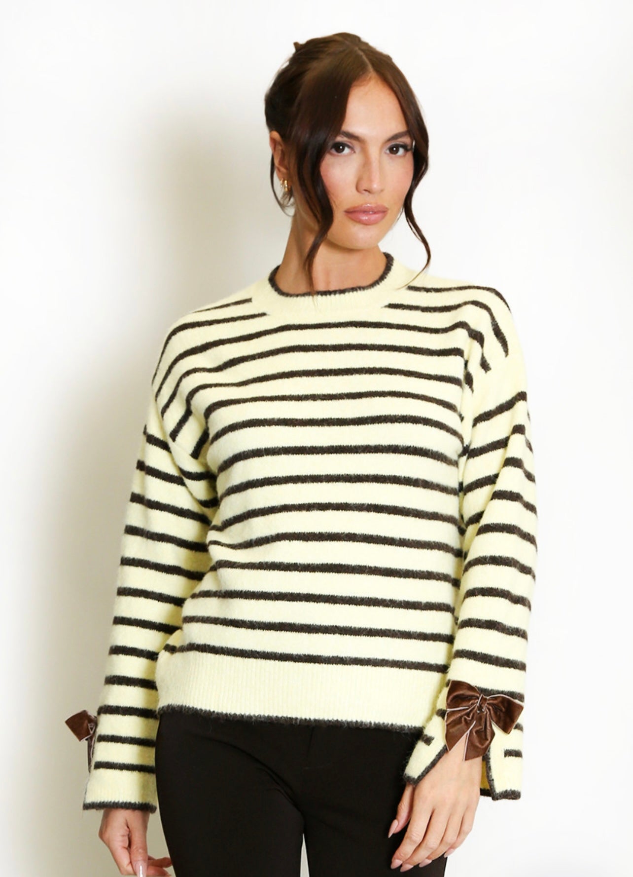Yellow Bow Cuff Striped Jumper