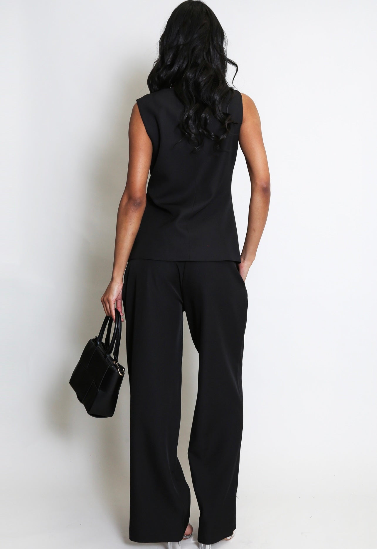 Black Tailored Button Front Waist Coat