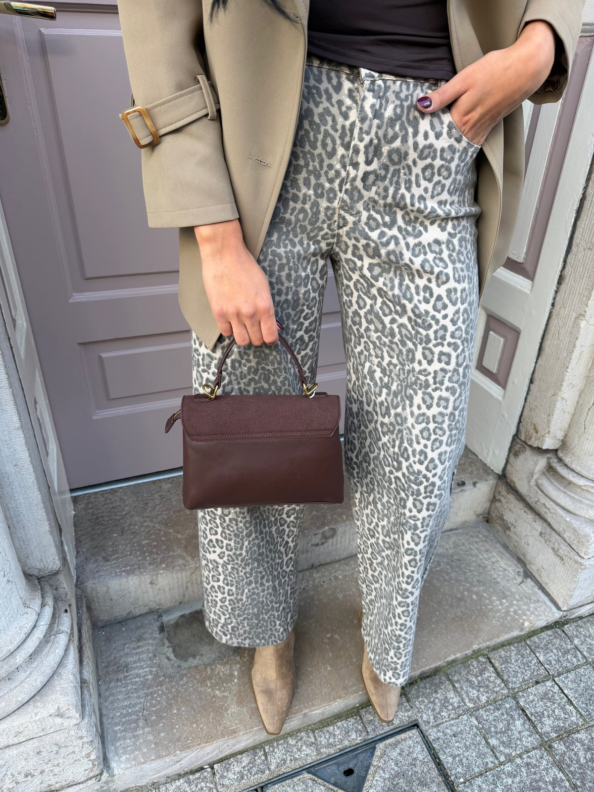 Suede And Pu Detail Handbag