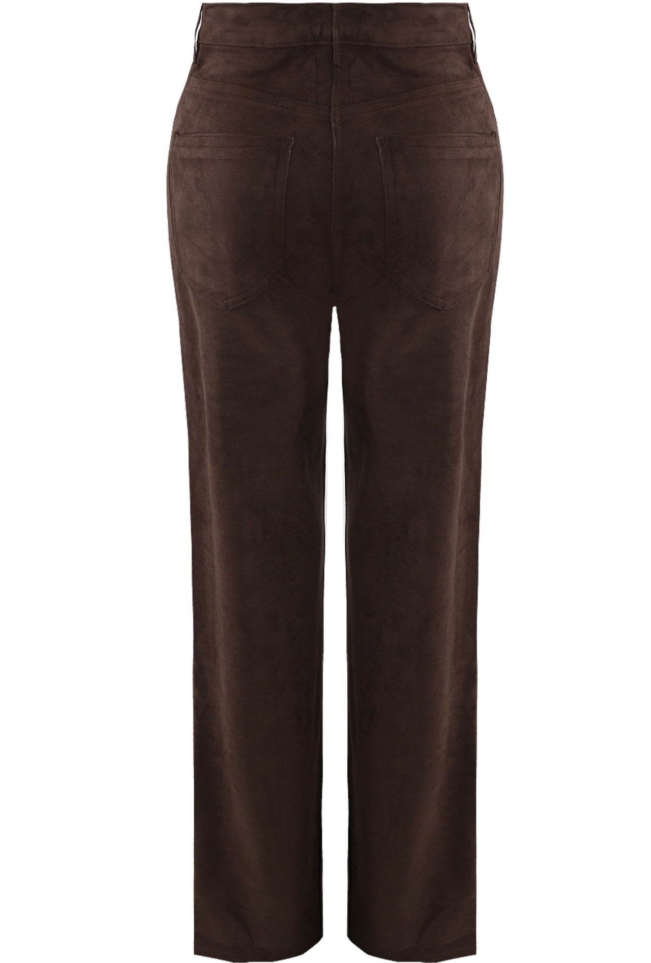 Brown Faux Suede Straight Leg Trousers
