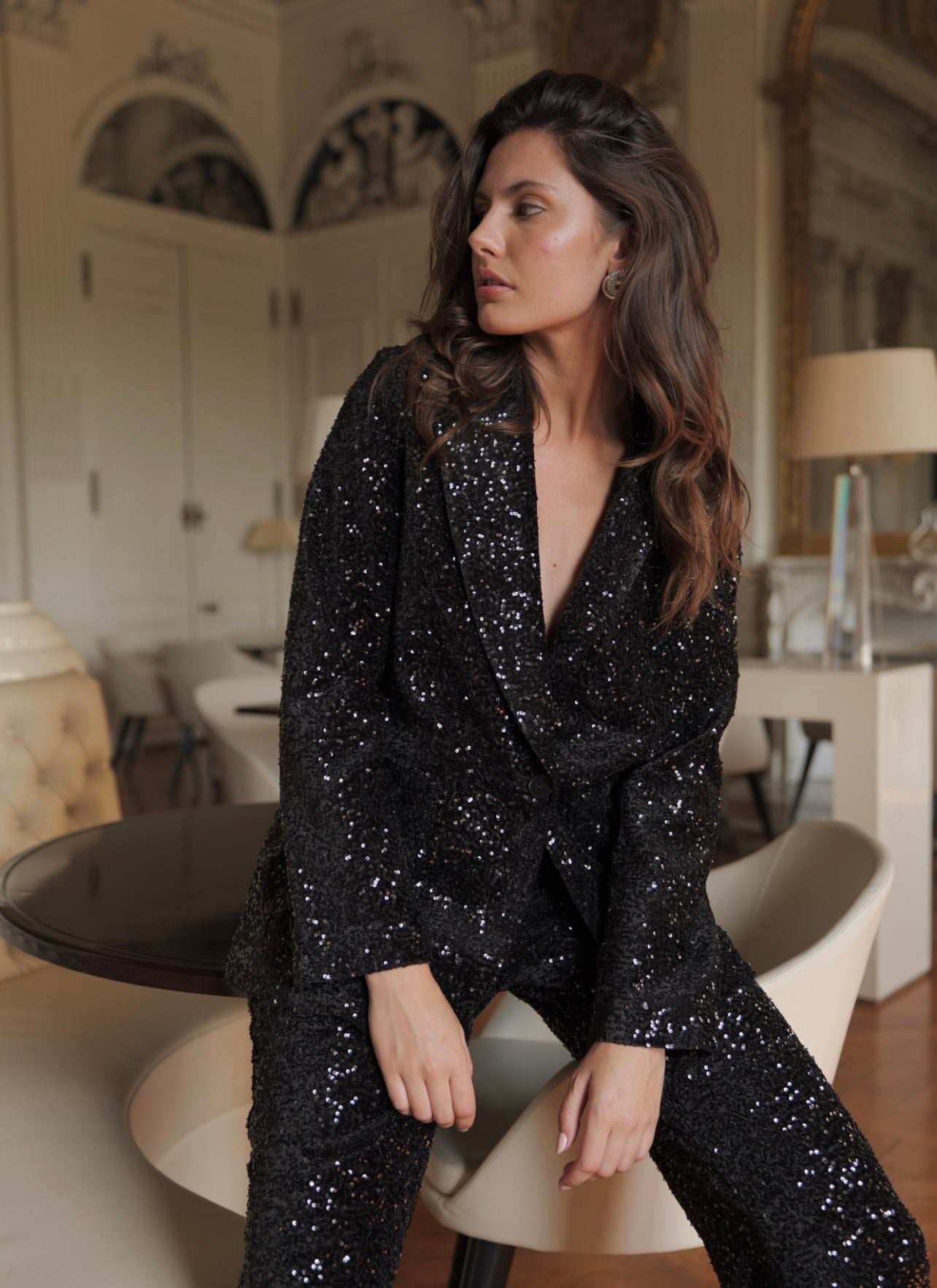 Black Sequin Tailored Blazer