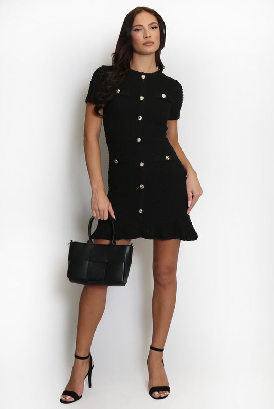 Black Classic Mini Ruffle Hem Dress