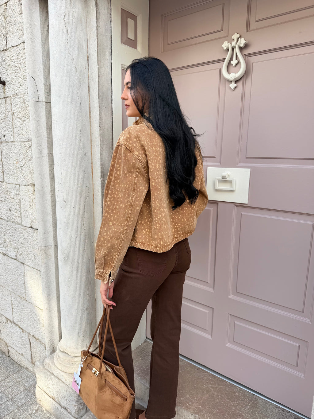 Camel Dear Print Denim Jacket
