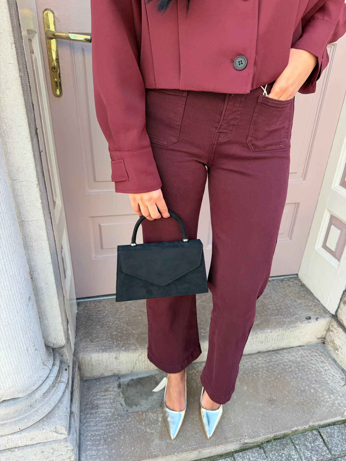 Suede Top Handle Handbag