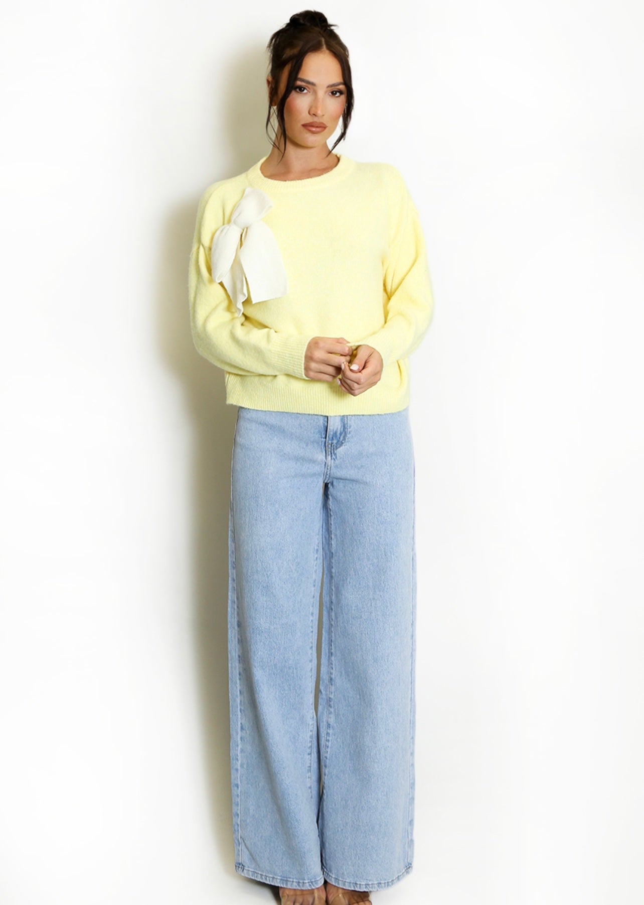 Lemon Fluffy Knit Jumper With Bow