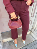 Burgundy Pleated Good Detail Handle Handbag