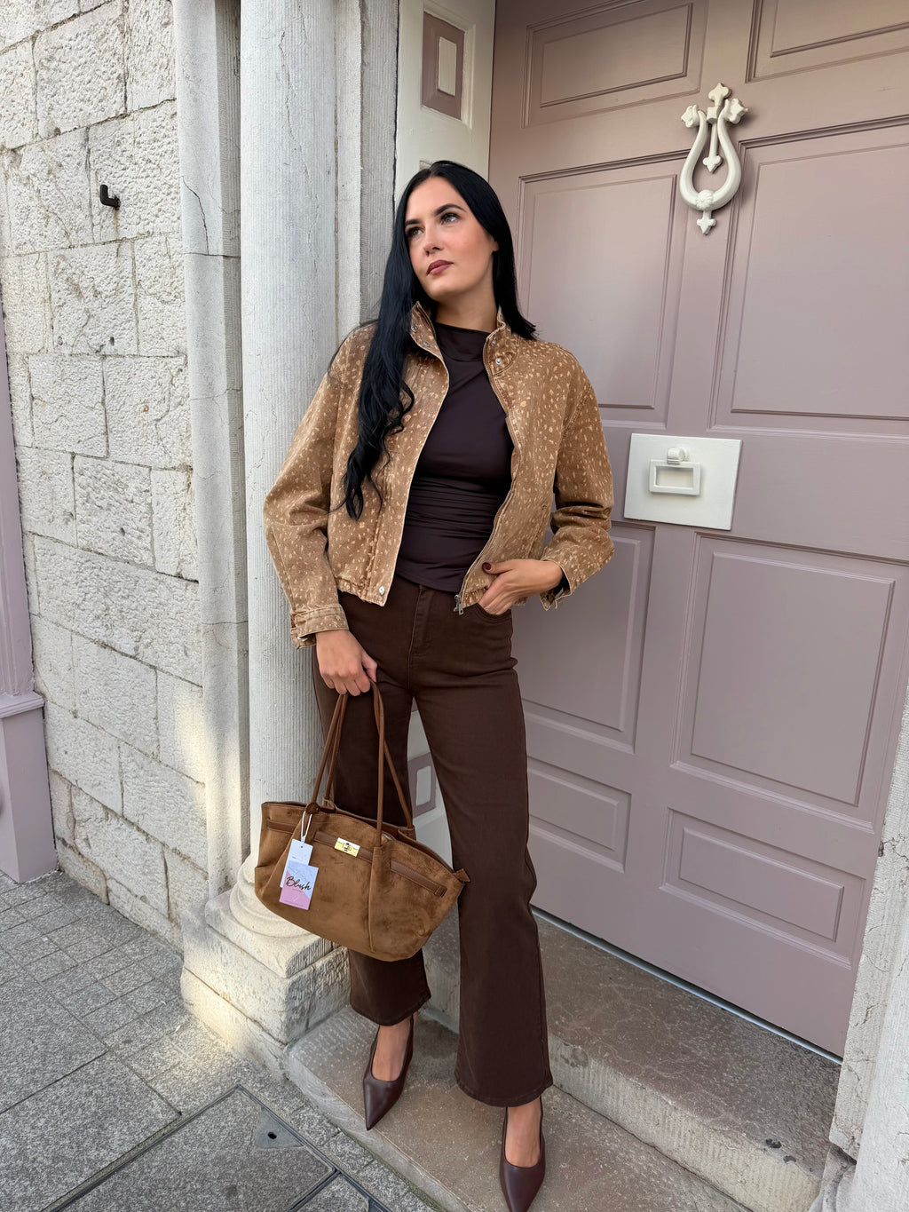 Brown Denim High Waisted Straight Leg Jeans