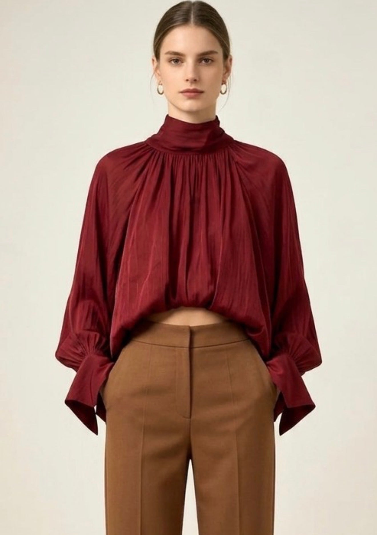 Burgundy Balloon Statement Blouse
