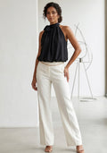 Black Bow Neck Balloon Hem Blouse