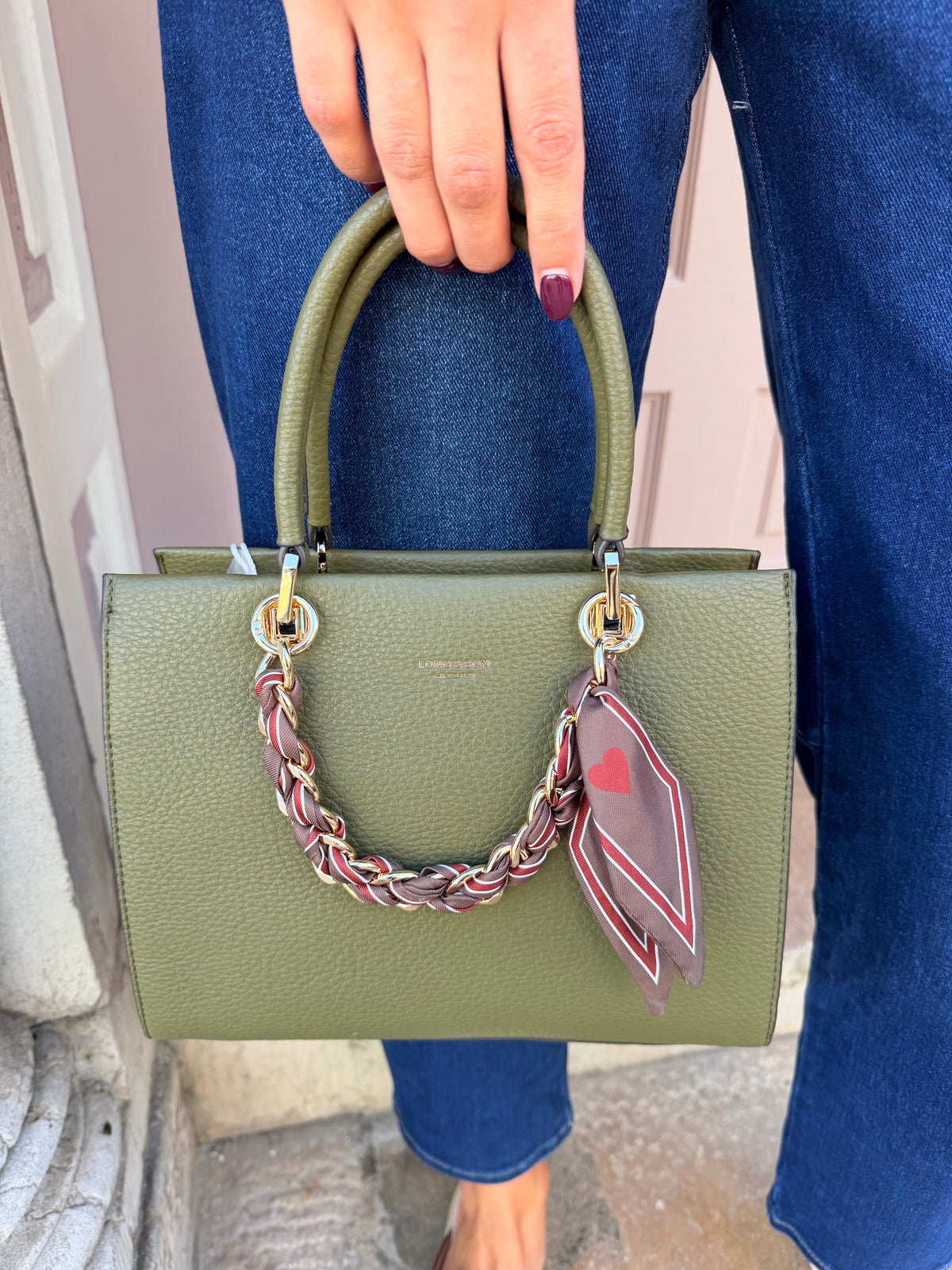Gold Chain And Scarf Detail Handbag