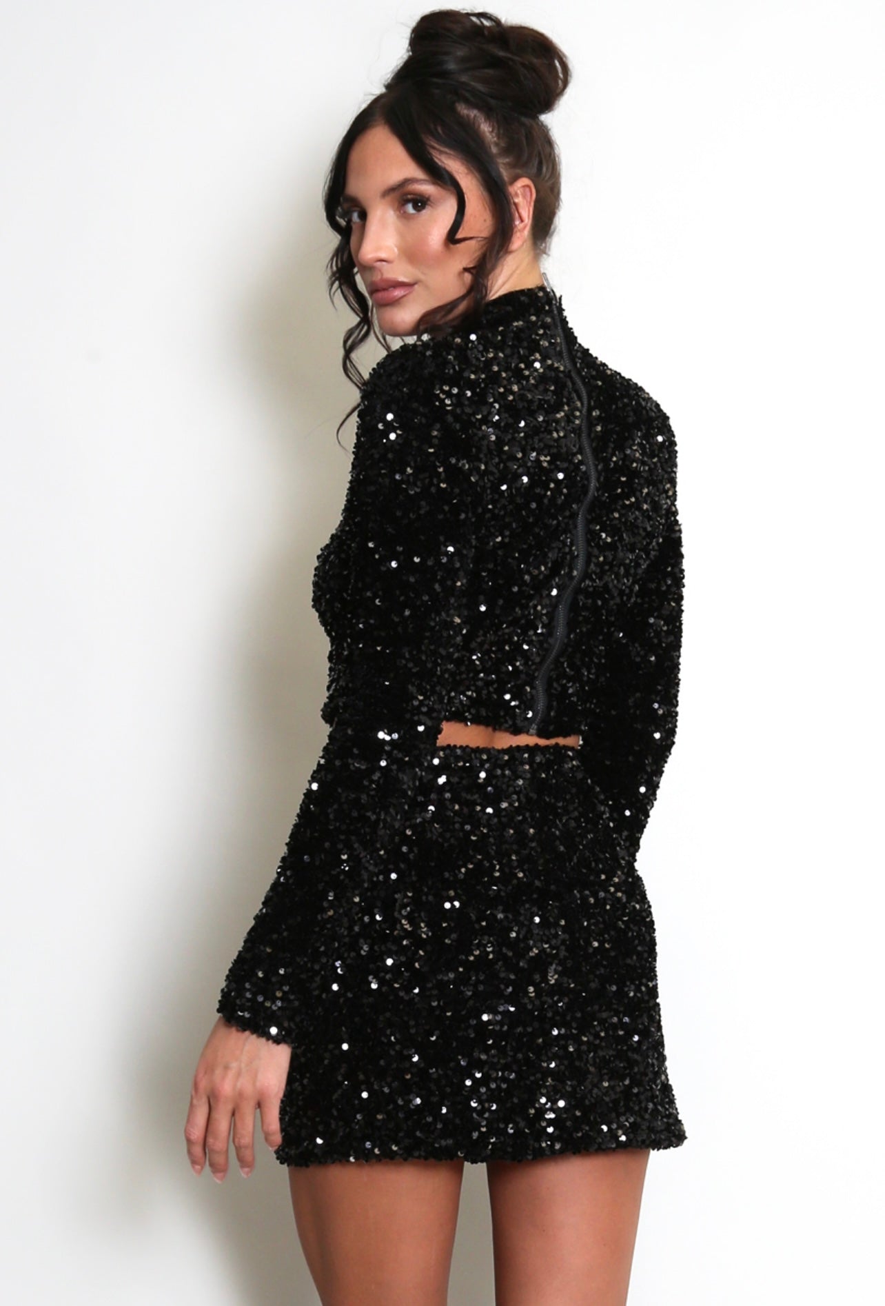 High Neck Sequin Long Sleeve Top