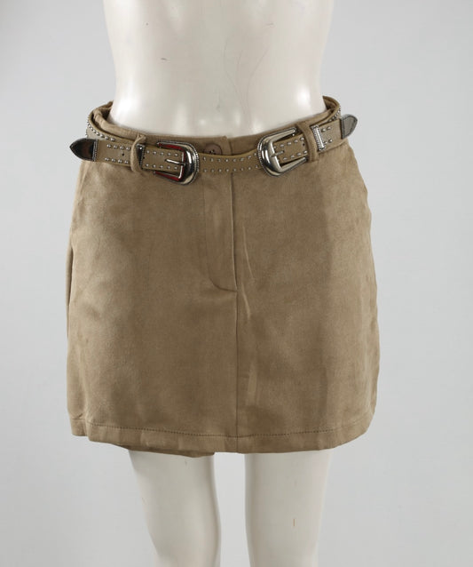Taupe Suede Belted Skort