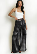 Black Polka Dots Wide Leg Belted Trousers