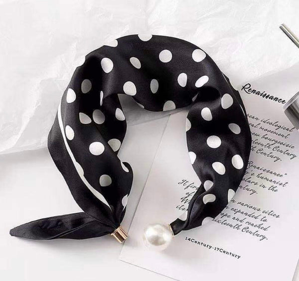 Black Pearl Clasp Polka Dot Neck Scarf