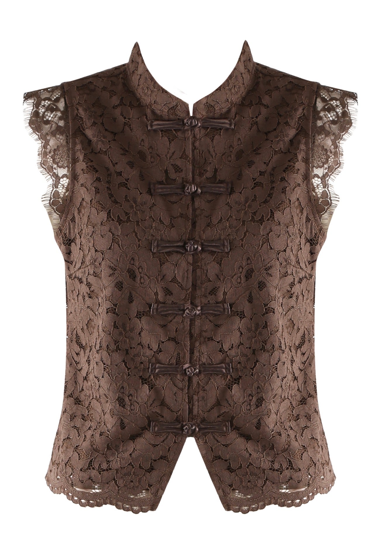 Brown Lace Mandarin Waistcoat