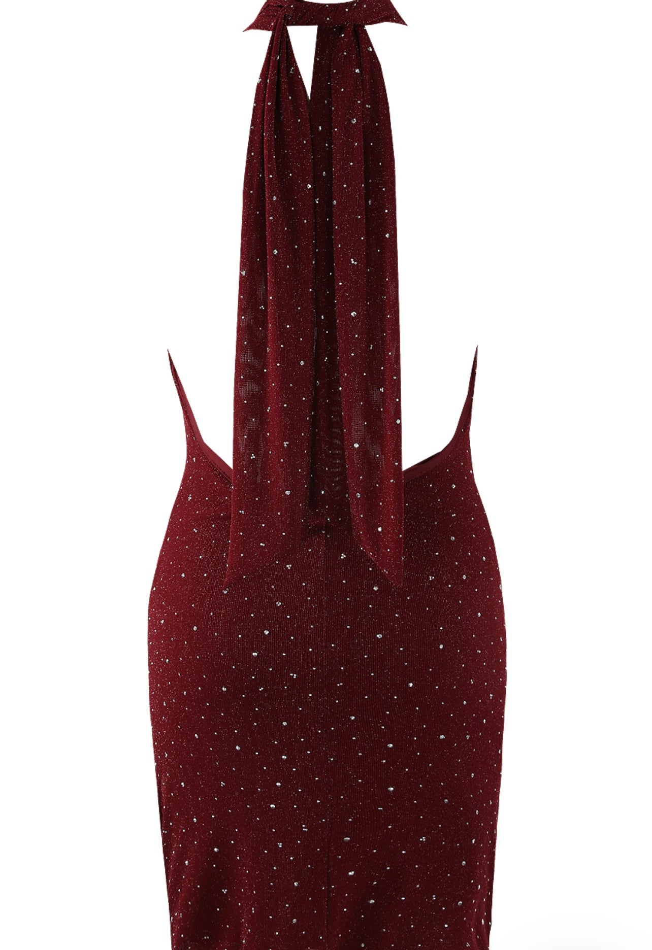 Wine Stud Embellished Halter Neck Mini Dress