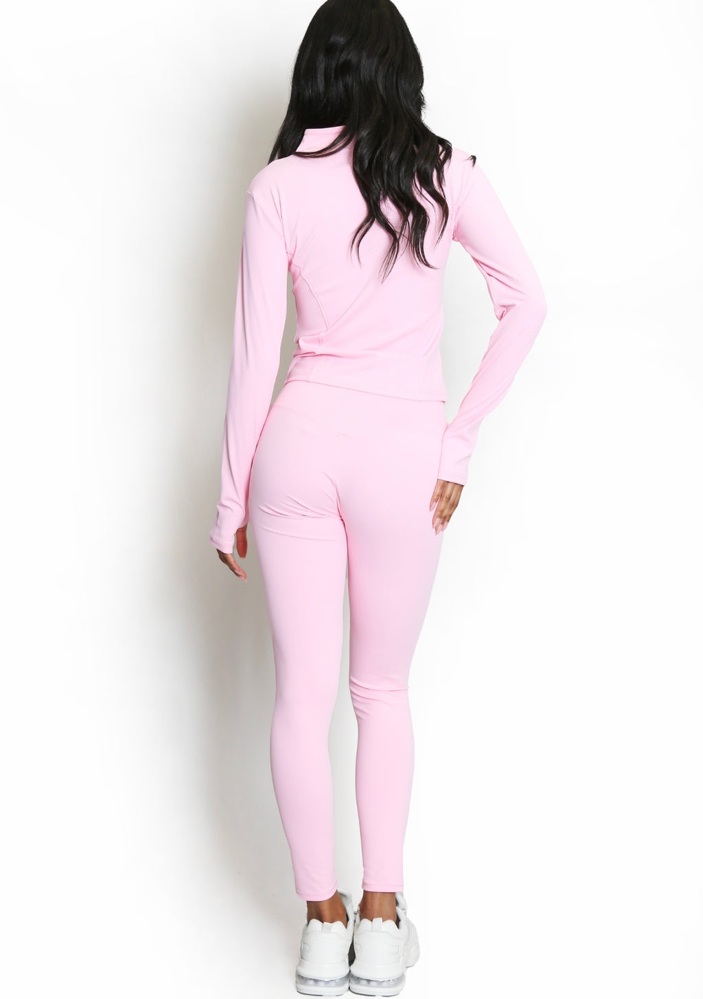 Pink Active Zip Top And Push Up Legging Set