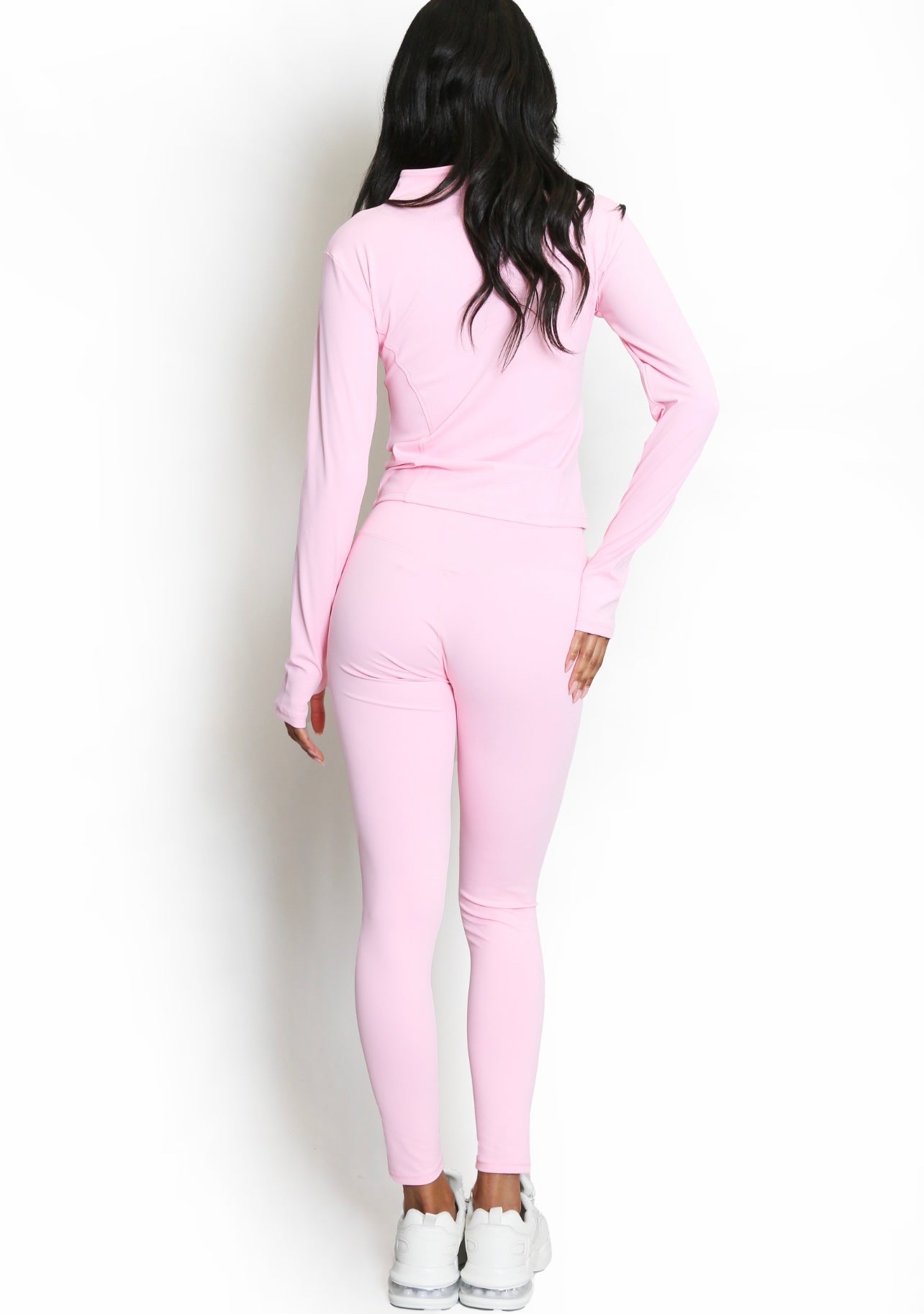 Pink Active Zip Top And Push Up Legging Set
