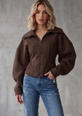 Brown Exaggerated Collar Balloon Sleeve Jacket