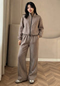 Taupe Check Jacket and And Wide Leg Trouser Set