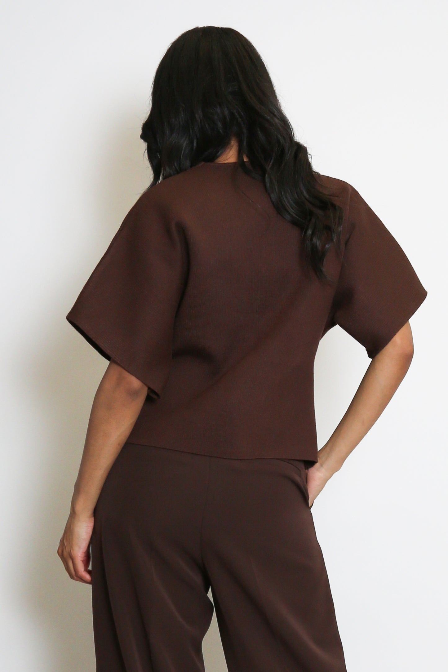 Brown Fine Knit Short Sleeve Cardigan
