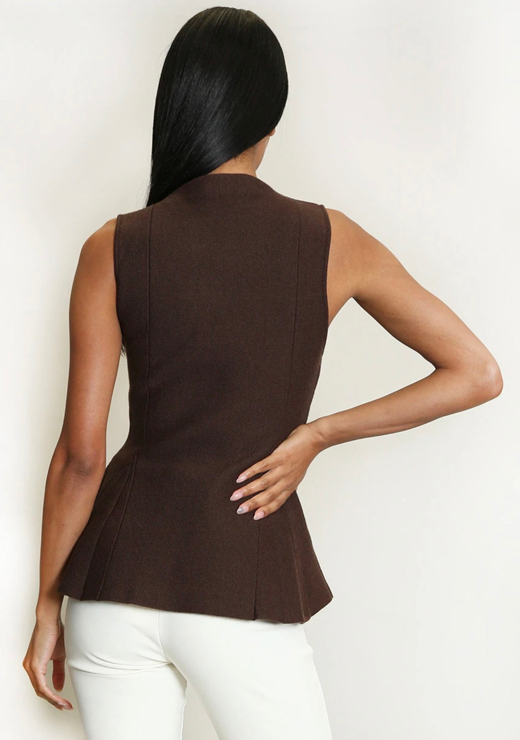 Brown Fine Knit Peplum Top