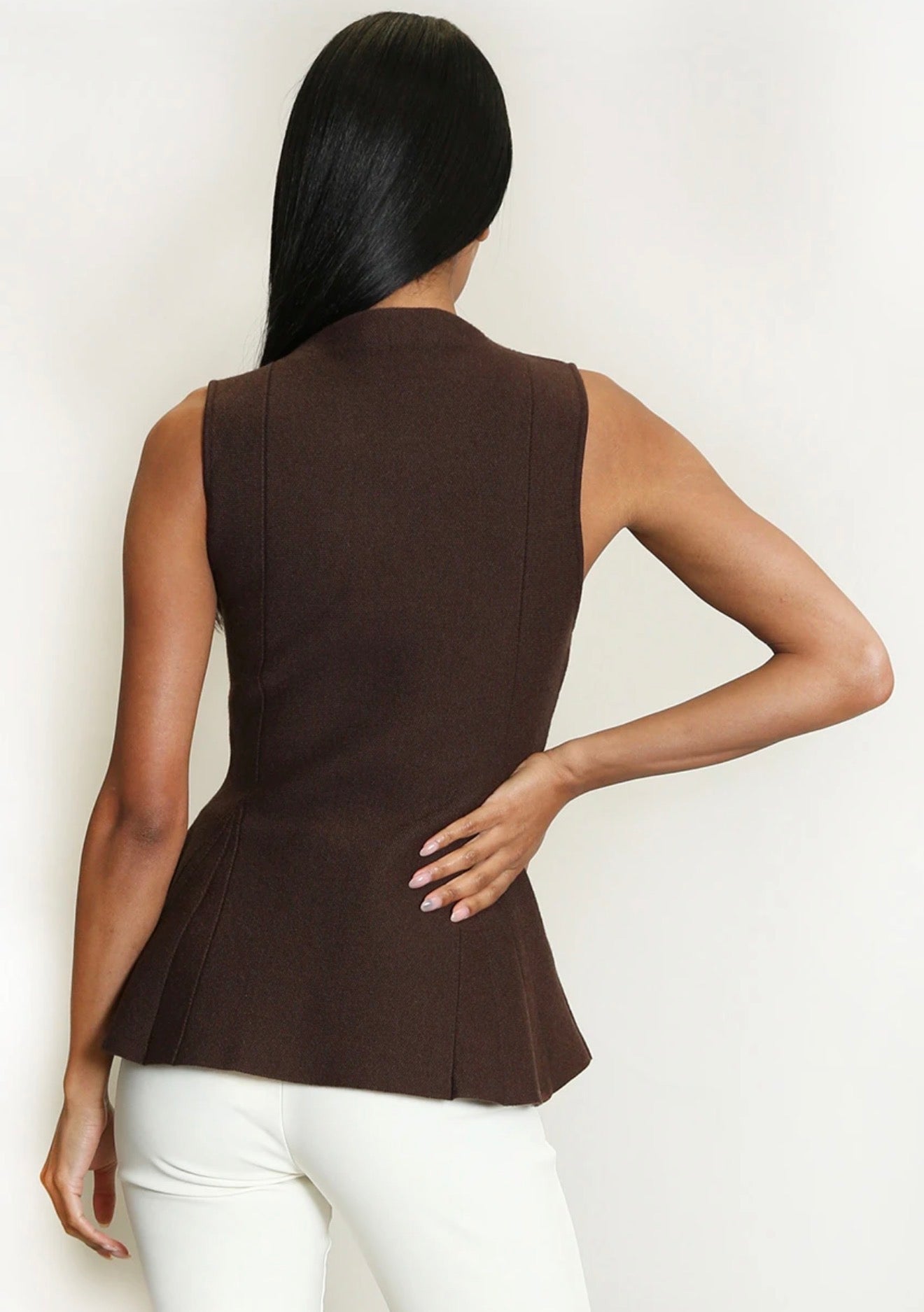 Brown Fine Knit Peplum Top