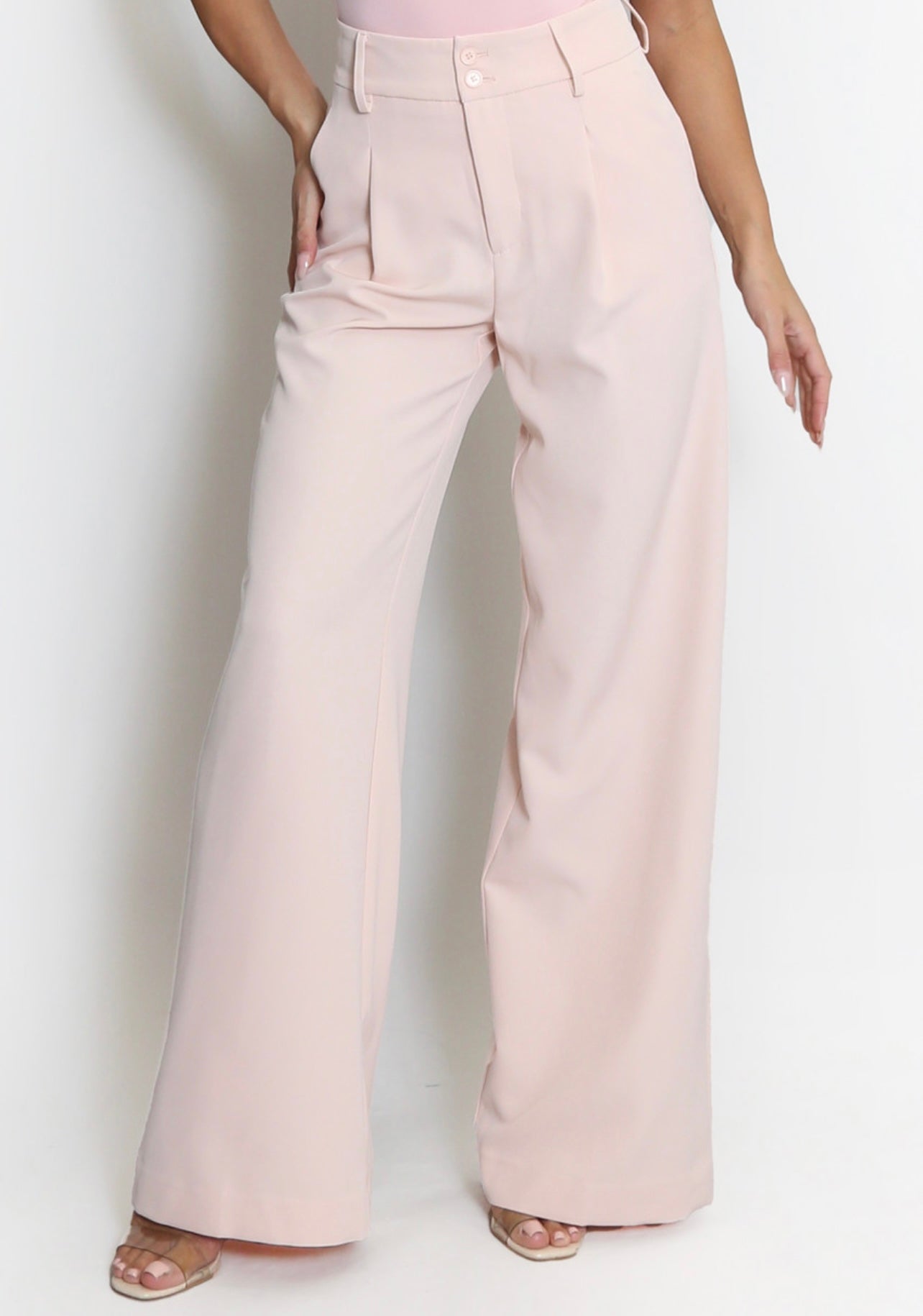 Pink Tailored Wide Flare Trousers