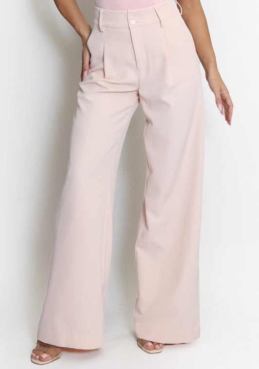 Pink Tailored Wide Flare Trousers
