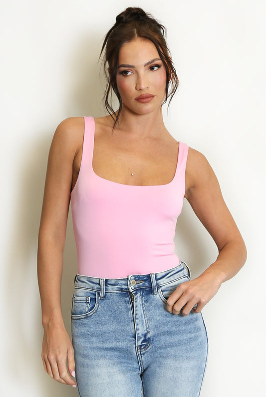 Pink Square Neck Basic Bodysuit