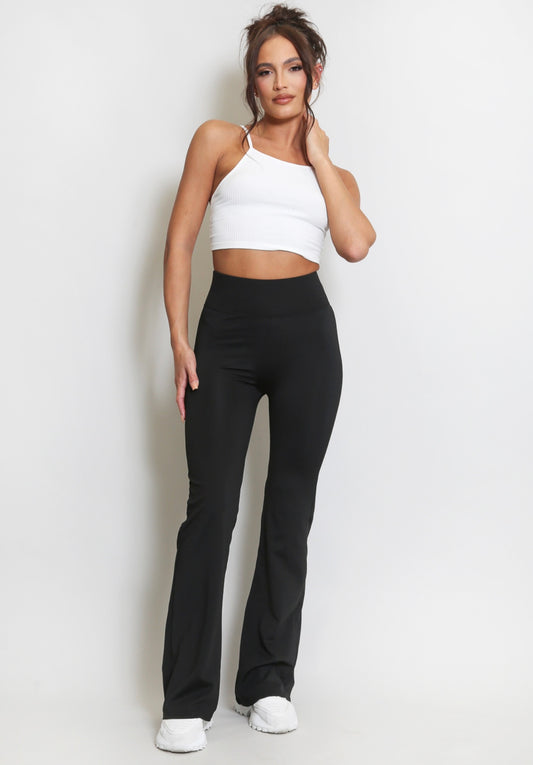 Black Elasticated Waist Push Up Flare Trouser