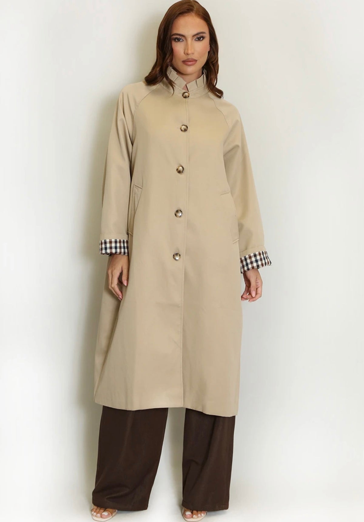 (PRE-ORDER) Camel Tuck Pleat Collar Trench Coat
