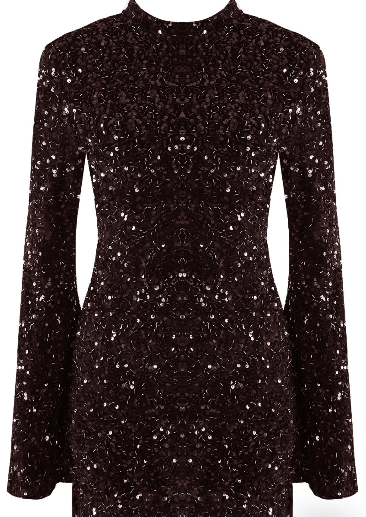 Brown Fluted Sleeve Sequin Mini Dress